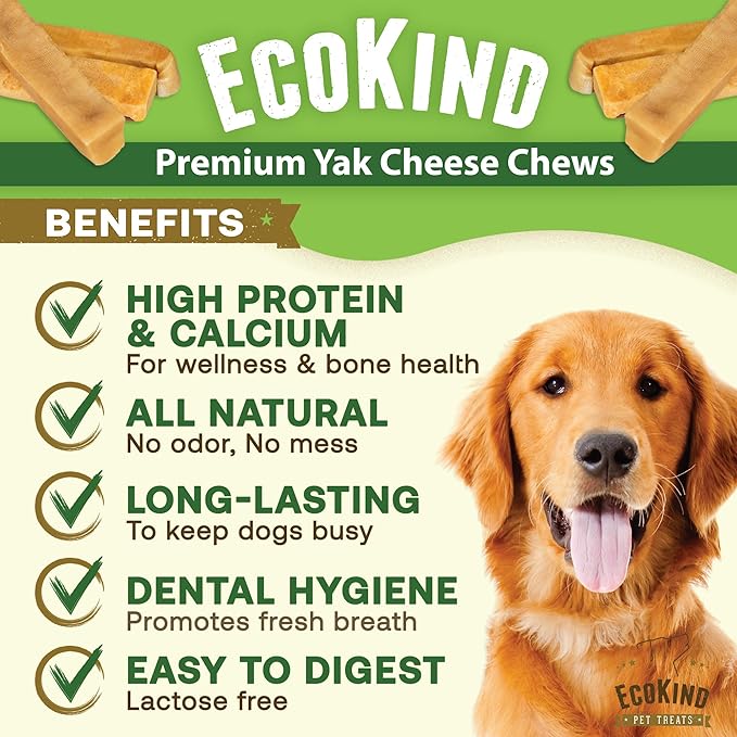 Ecokind Himalayan Chews, Healthy Treats, Odorless, Rawhide Free, Long Lasting Dog Bones for Aggressive Chewers, Indoors & Outdoor Use, Made in The Himalayas, Large (Pack of 20).