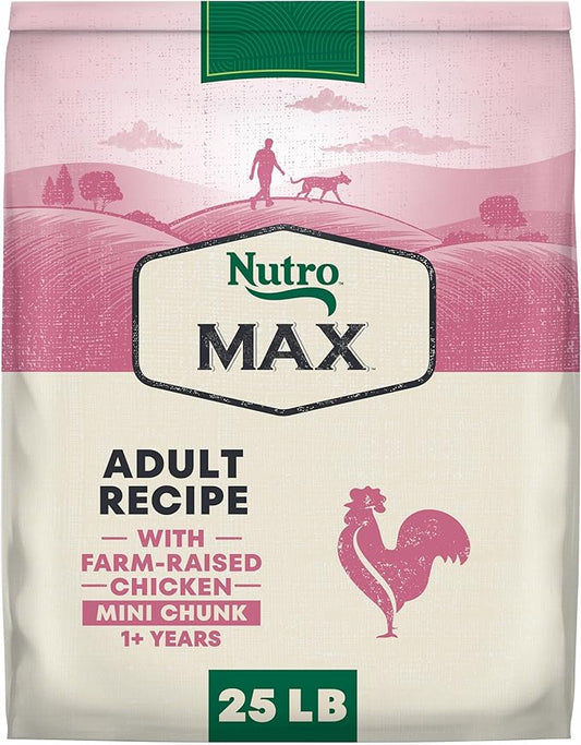 Nutro Max Mini Chunk Dry Dog Food, Adult Dog Food Dry Recipe with Farm-Raised Chicken, 25 lb. Bag