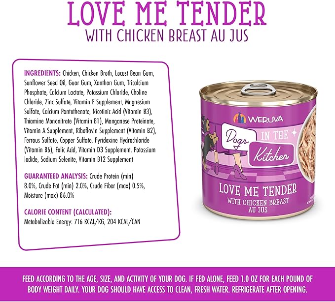 Weruva Dogs in the Kitchen, Love Me Tender with Chicken Breast Au Jus Dog Food, 10oz Can (Pack of 12)