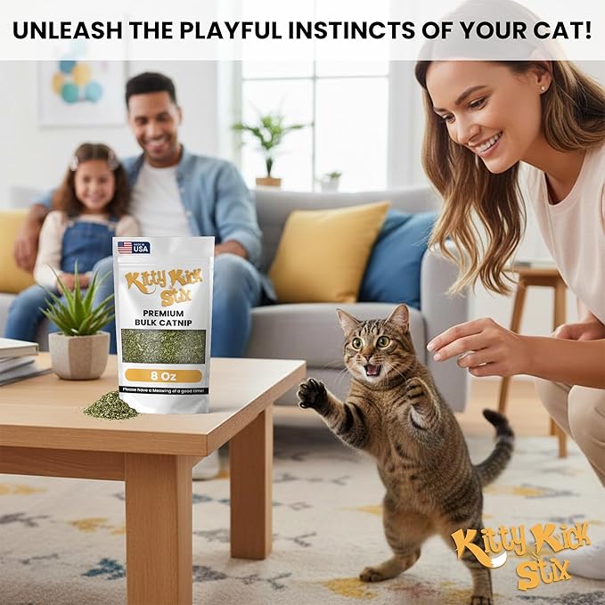 Kitty Kick Stix Premium Bulk Catnip Made in USA, 100% Natural Best Catnip for Cats, Fresh Cat Nip for Toys, Cat Kicker Toy Refills, Cat Toys for Bored Indoor Adult Cats (Large Bag)