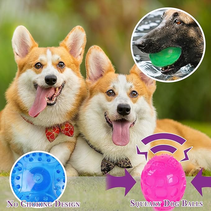 3'' Squeaky Dog Toy Balls for Lagre Medium Breed, Indestructible Dog Balls for Playing, Fetching & Retrieving, Durable Aggressive Chewers, 2 PCS Green