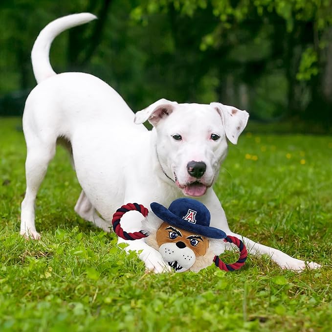 Pets First NCAA University of Arizona Wildcats Nylon Mascot Dog Toy with Tough Dog Ropes & Inner Squeaker in Bright Team Colors