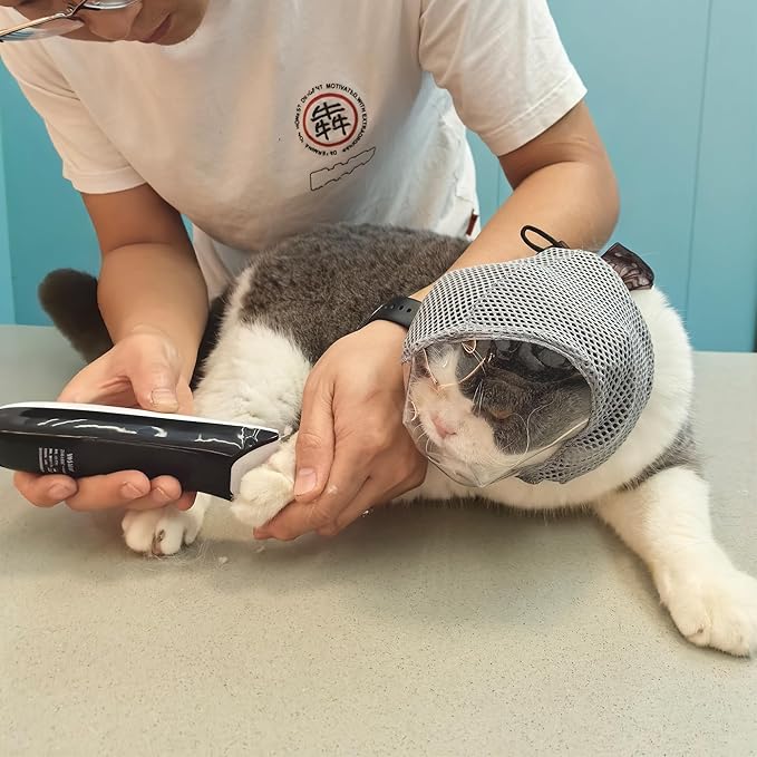 Cat Muzzle for Grooming, Adjustable Transparent Anti-Bite Cat Mask for Nail Clipping (Grey S)