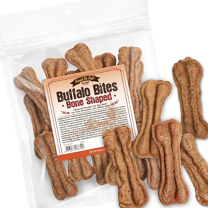 Gootoe Buffalo Dog Treats, Natural Low-Fat Chews for Training & Rewards, Limited Ingredient, Puppy Treats for Small Dogs & Puppies, Buffalo Bites Bone Shaped, 8 oz