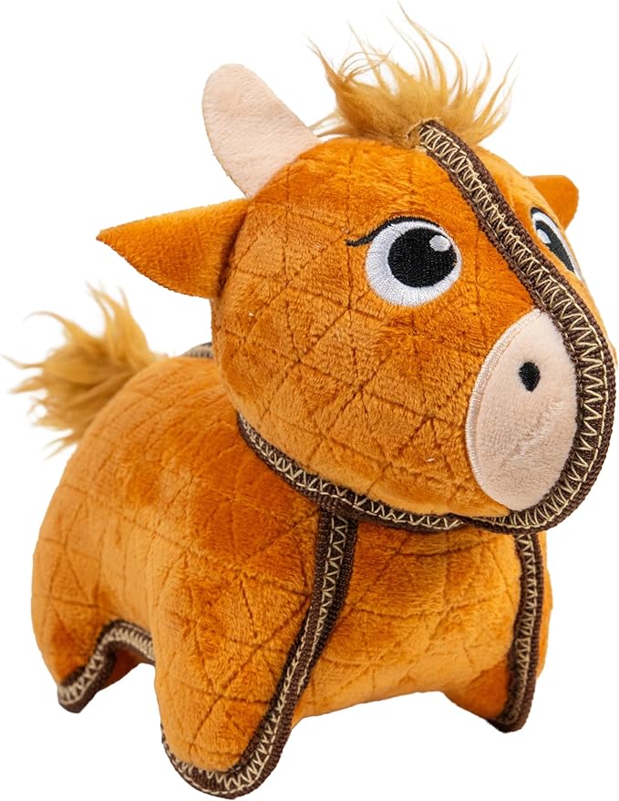 Outward Hound Xtreme Seamz Dog Toy, Reinforced Seams & Multiple Stitching, Durable Plush with Squeakers, Highland Cow, 9.8”