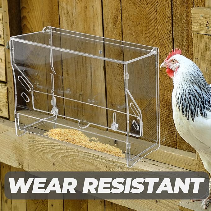 Amosfun Automatic Acrylic Chicken Feeder Bowl Medium Food Container Gravity Feeding Tray for Parrots Cockatiels and Small Birds Cage Use