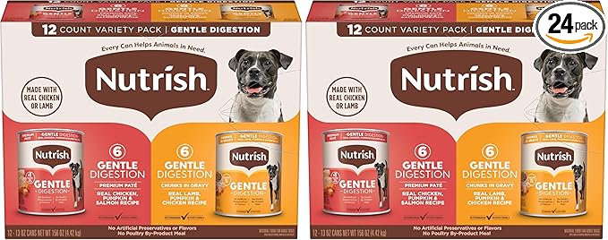 Nutrish Gentle Digestion Premium Paté and Chunks in Gravy Variety Pack Wet Dog Food,13 oz. Can,(Rachael Ray),(Pack of 24)