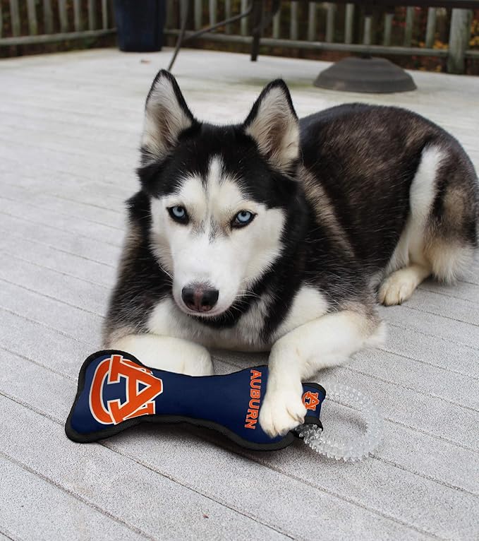 Pets First NCAA Auburn Tigers Dental Dog TUG Toy with Squeaker. Tough PET Toy for Healthy Fun, Teething & Cleaning Pets Teeth & Gum