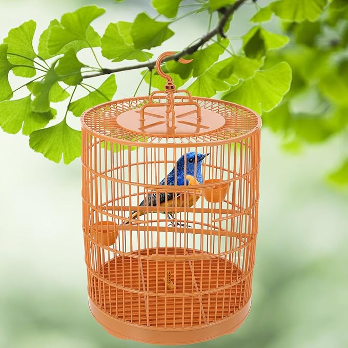 Kisangel Hanging Plastic Bird Cage for Small Pets with 30cm Round Top, Decorative Hanging Birdhouse Suitable for Parakeets, Cockatiels, and Small Birds Indoor Use