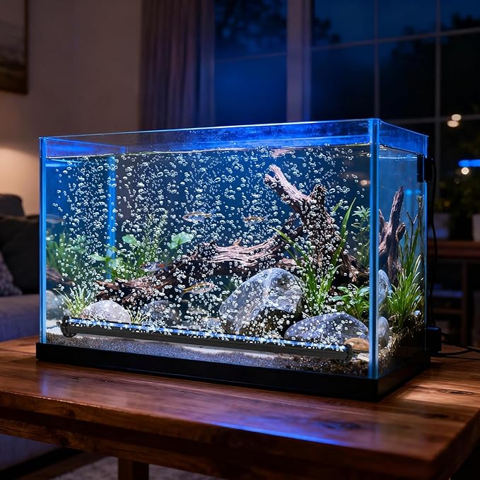 Submersible Aquarium Light:Fish Tank Light with Air Bubble Hole-RGB Color Changing Brightness Adjustable IP68 Waterproof Remote Control LED Light for Aquarium Fish Tank 12 inch