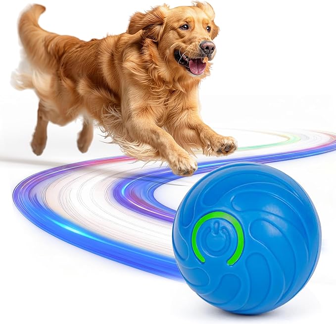 ZoomieBall Interactive Dog Ball Toy - Automatic Rolling & Bouncing, 3 Speed Modes, LED Lights, USB-C Rechargeable, Motion Activated Pet Toy (Blue)