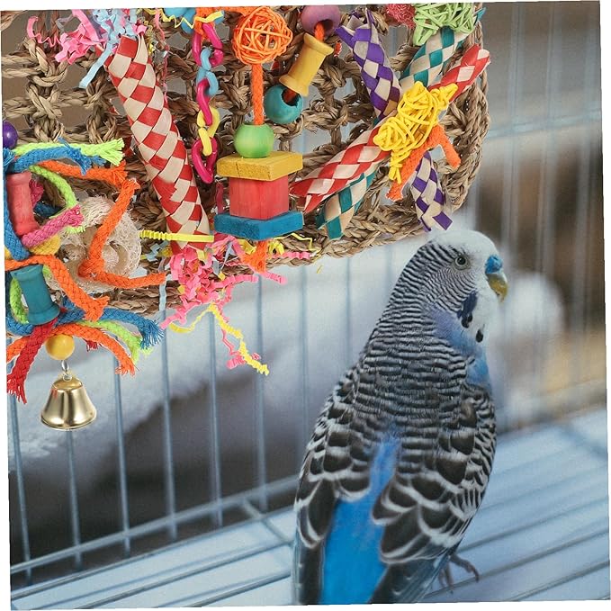 Seagrass Hanging Bird Parakeet Foraging Hammock Chewable Wall-Mounted Plaything for Cockatiel Budgerigar Large Birds Cage Accessory