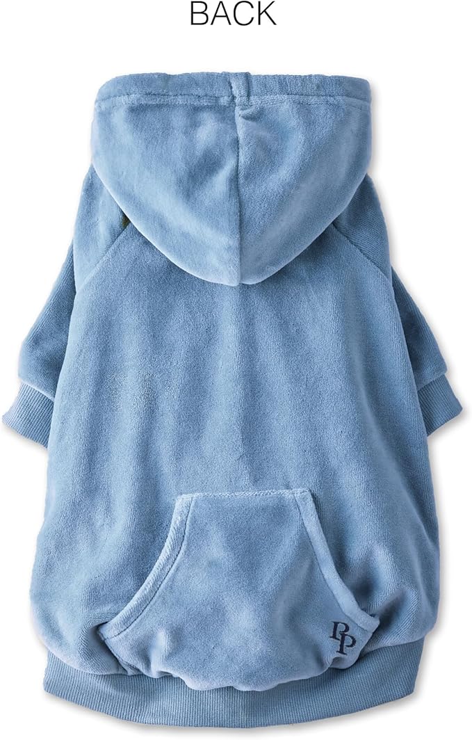 Pet Passion Cooper II Organic Cotton Velour Dog Hoodie Pet Coat for Small, Medium and Large Dogs, Faded Denim, X-Large