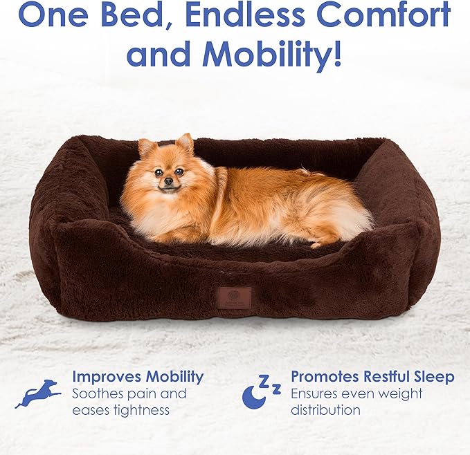 American Kennel Club Cuddler Pet Bed with Low-Profile Entrance – 25" Plush Dog Bed for Small Breeds, Ultra-Soft Washable Bed with Non-Slip Bottom, Durable High-Loft Filling, Brown
