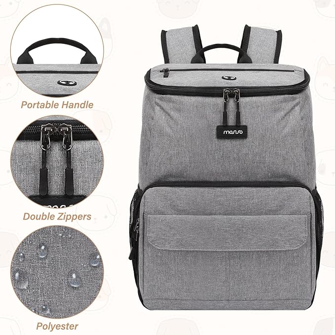 MOSISO Dog Travel Bag Backpack, Airline Approved Pet Accessories Organizer Daypack, Multi-Pockets Pet Supplies Storage Backpack with 2 Dog Food Baskets for Traveling Weekend Away, Grey