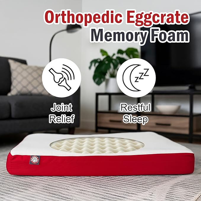 Majestic Pet 48x34x3 Inch Red Orthopedic Memory Foam Rectangle Dog Bed – Large Size Crate Dog Bed for Dogs with Joint Pain, Arthritis – Durable Pet Mattress with Egg Crate Foam, Washable Cover