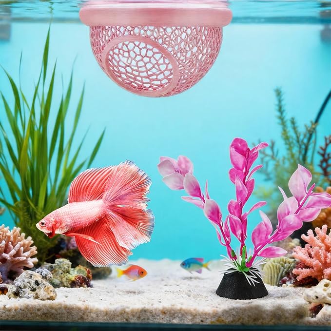 3 Pack Pink Fish Tank Decor Set, 1 Betta Hammock and 2 Artificial Plant, Aquarium Accessories for Betta Fish, Shrimp and Small Fish, Ideal for Aquatic Pet Habitat