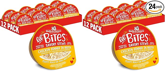 Stella & Chewy's Lil Bites Savory Stews for Small Breeds Chicken Dinner in Broth,2.7 oz. Cups,(Pack of 24)