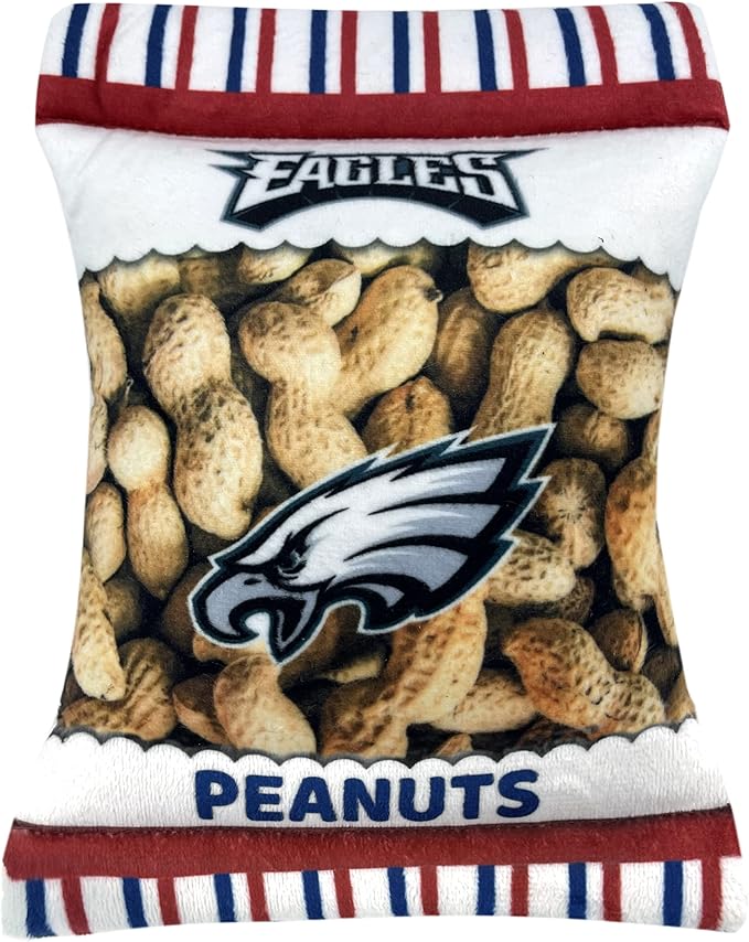 Pets First NFL Philadelphia Eagles Crinkle FINE Plush Dog & CAT Squeak Toy - Cutest Stadium Peanuts Snack Plush Toy for Dogs & Cats with Inner Squeaker & Beautiful Baseball Team Name/Logo Small