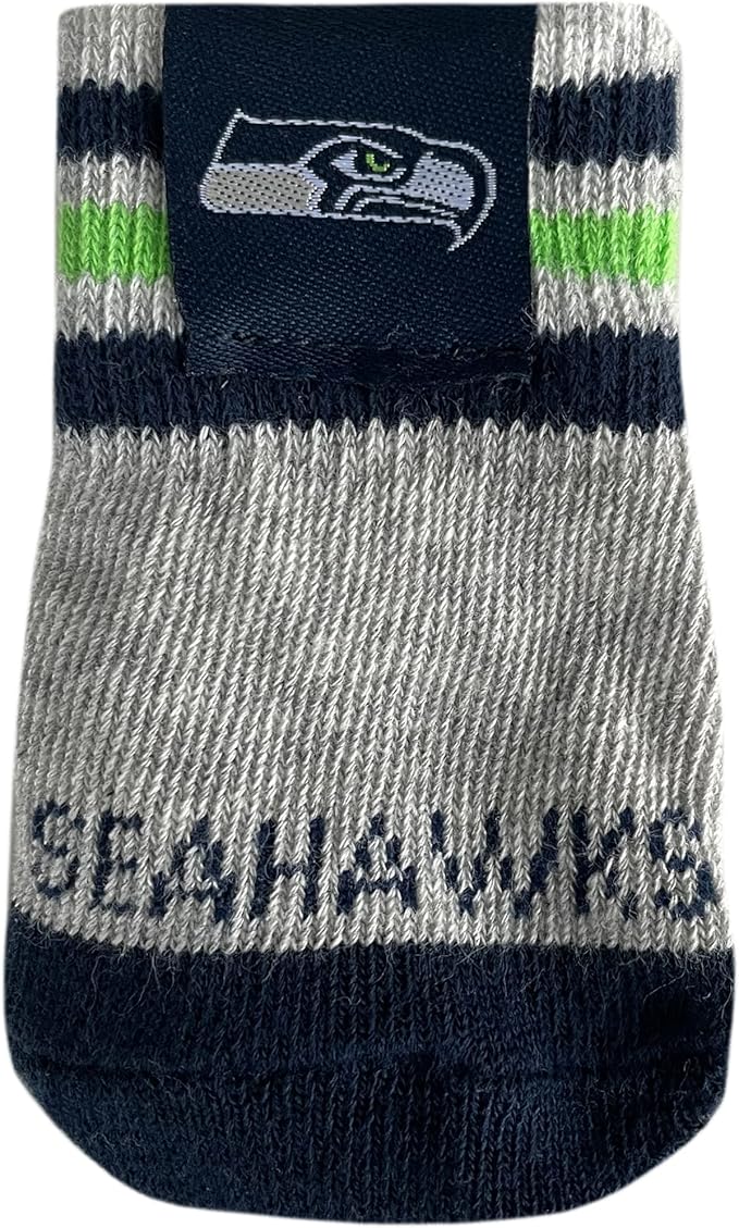 NFL SEATTLE SEAHAWKS Anti Slip Dog Socks with Elastic Ribbed Top, Size X-Small/Small. Indoor/Outdoor Socks, Best Dog Paw Protector, 2 pairs, Cool Puppy Supplies with NFL Logo of SEAHAWKS Football Team