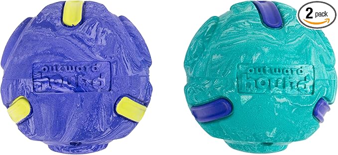 Outward Hound FlyFetch Rubber Fetch Ballz Dog Toy, Bounces & Floats, Launcher Compatible, 2.6", 2-Pack