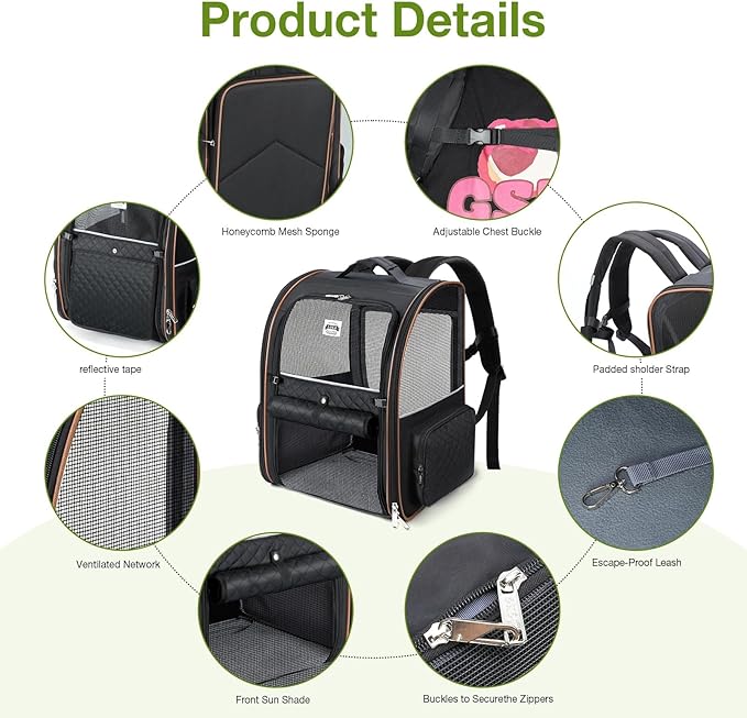 Large Cat Backpack Carrier Expandable Pet Carrier Backpack for Small Dogs Medium Cats Fit Up to 18 Lbs, Dog Backpack Carrier, Foldable Puppy Backpack Carrier for Travel, Black