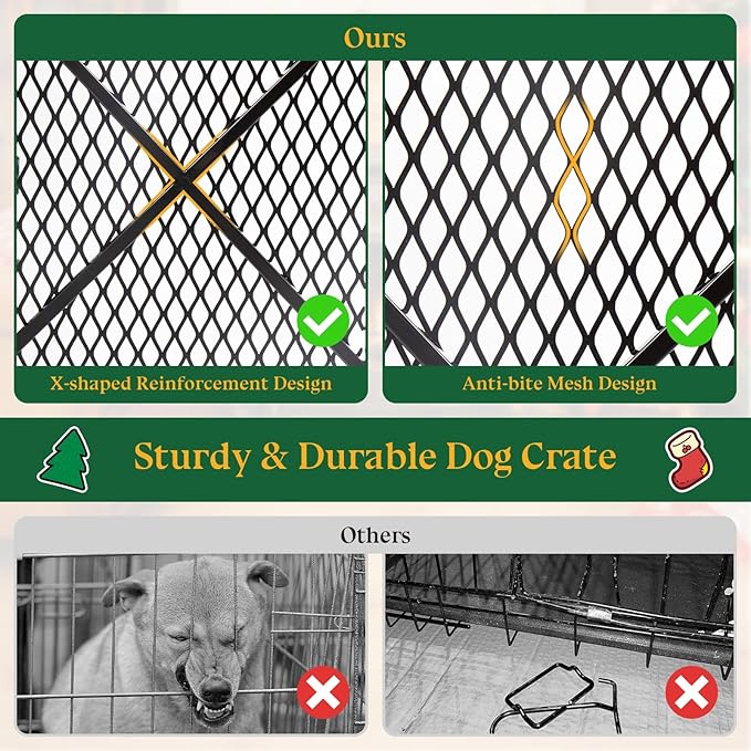 31" Dog Crate Indoor Furniture-Style for Medium & Small Dogs, Heavy Duty Wooden Indoor Dog Cage with 4 Lockable Wheels & Cushion for Living Room, Bedroom, House, Rustic Brown