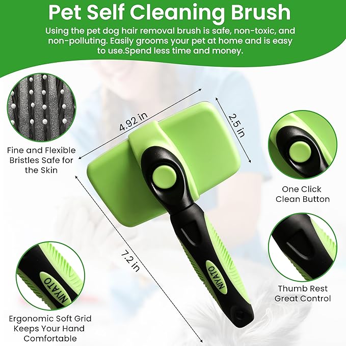 Pet Self Cleaning Slicker Brush and Pet Hair Remover Glove. A Brush for Cat and Dog Shedding, Massaging, and a Cleaning Mitt with Improved Design. Suitable for Long and Short haired Dogs and Cats