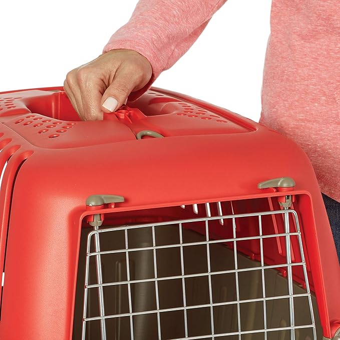 MidWest Homes for Pets Spree Travel Carrier - Hard-Sided Dog & Cat Carrier, Small Pet Travel Crate with Handle, Ventilated Design, Easy Assembly, 19-Inch, Red