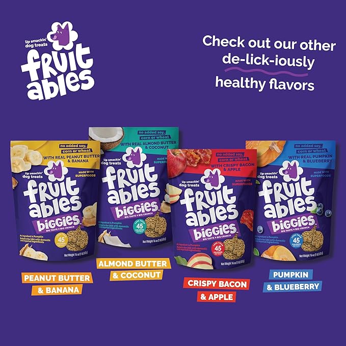 Fruitables Biggies Dog Biscuits, Healthy Treats for Dogs, Pumpkin Doggie Biscuits, Crunchy Treats, Made Without Wheat, Corn and Soy, Made in the USA, Crispy Apple and Bacon Flavor, 16oz