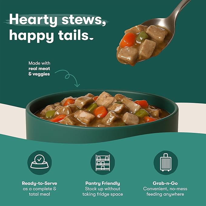 Jinx Bone Broth Stew for Dogs, Variety Pack - Chicken & Salmon Recipes - Grain-Free Wet Dog Food & Topper for Picky Eaters - Promotes Lean Muscle Growth, Healthy Coat & Digestion - 13 Oz, 12 Pack