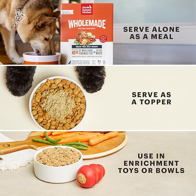 The Honest Kitchen Human Grade Wholemade™ Whole Grain Beef, Oat & Salmon Dehydrated Senior Dog Food, 2lb Bag (Makes 8lbs)