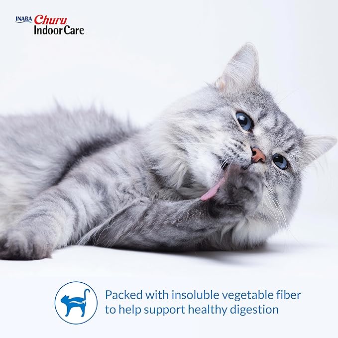 INABA Churu Indoor Care for Hairball Control, Functional Lickable Cat Treat with Taurine & Green Tea Extract, 0.5oz Each, 24 Tubes Total, Tuna Recipe