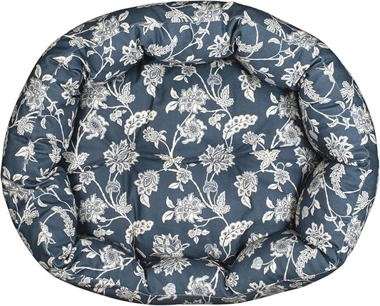 Fringe Studio INDIENNE Coastal Blue 29" W x 24" D x 9" H Medium Round Cuddler 100% Cotton Canvas Exterior, Machine Washable, PetShop Collection (215016)