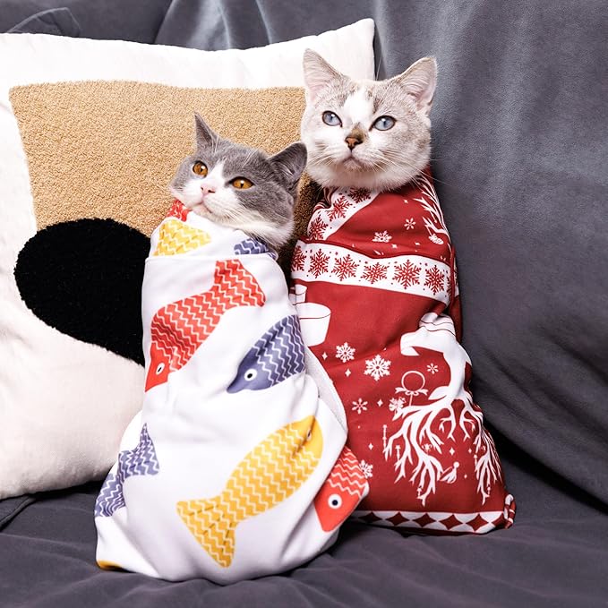 35.5" Extra Large Cat Wrap for Cutting Nails, Self-Stick Grooming Wrap for Adult Cats & Small Dog, Anti-Scratch Restraint Calming Cloth for Medicine, Cat Swaddle Cloth Grooming Supplies