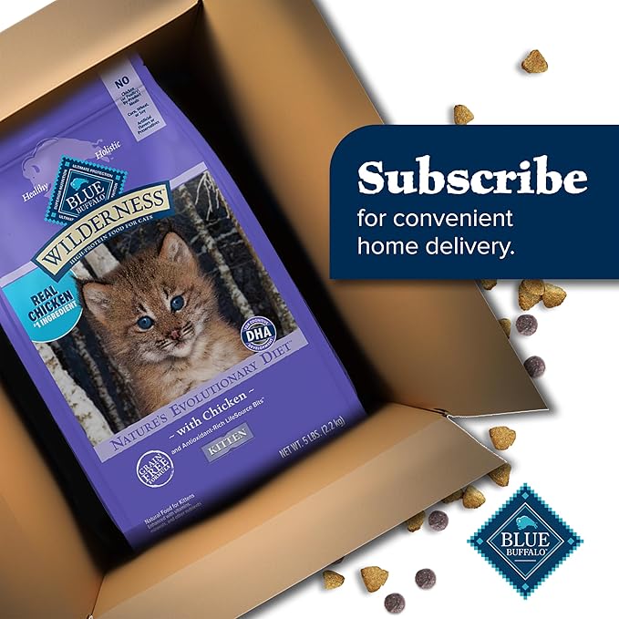 Blue Buffalo Wilderness Natural Kitten Dry Cat Food, with DHA and ARA to Support Brain and Eye Development, High-Protein and Grain-Free Diet, Chicken, 2-lb Bag
