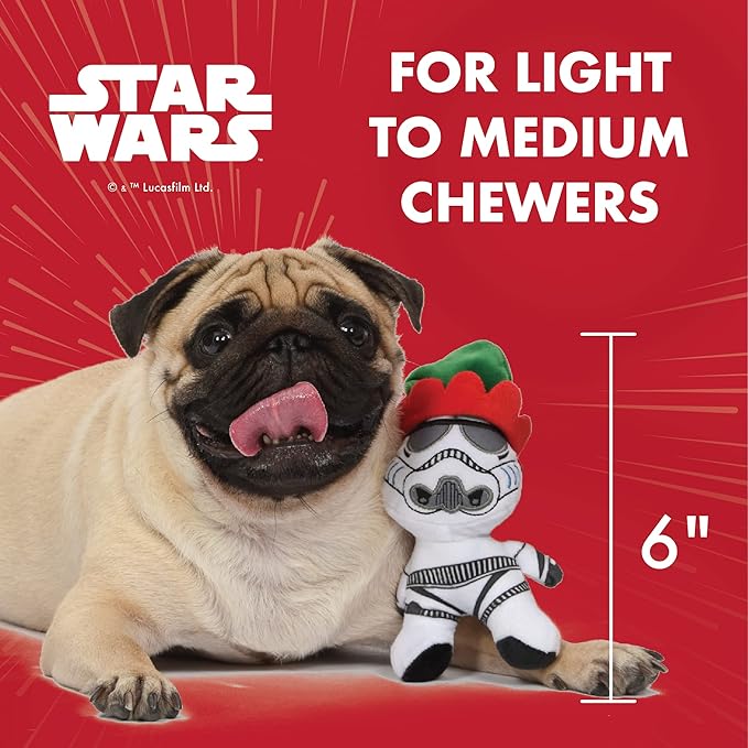 STAR WARS Dog Toy Storm Trooper Toy for Holidays | Elf Storm Trooper Dog Squeaky Toy Dog Chew Toy | Holiday Dog Toy Plush Toys | 6 Inch Small Dog Toy, (FF19329)