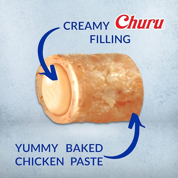 INABA Churu Bites for Cats, Soft Baked Chicken Churu Filled Cat Treats with Green Tea Extract, 0.35 Ounces Each Tube, 9 Tubes Total, Chicken Recipe