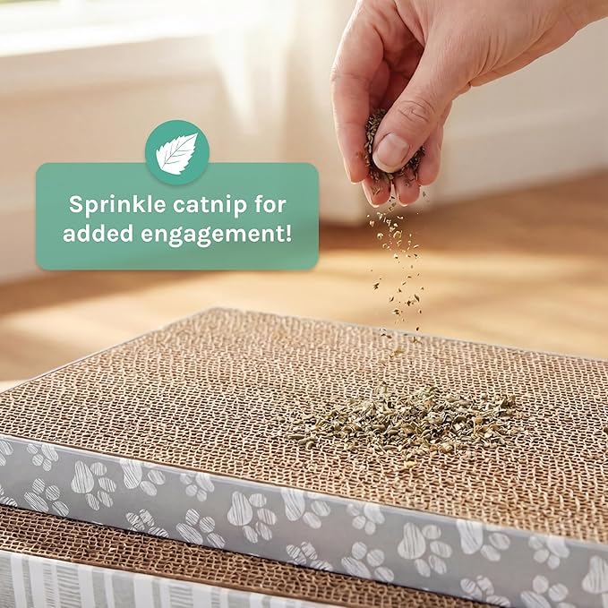 Kitty City Cat Scratcher– 3-Pack Durable Corrugated Cardboard Scratch Pads with Catnip – Double-Sided for Longer Use, Cat Claw Maintenance & Furniture Protection - Size: 10" x 18" - Grey & White