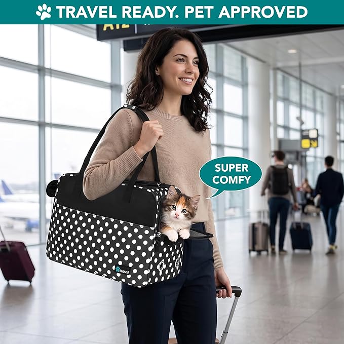 PetAmi Dog Purse Carrier for Small Dogs, Airline Approved Soft Sided Pet Carrier with Pockets, Ventilated Dog Carrying Bag for Puppy Cat, Dog Travel Supplies Bag, Sherpa Bed, Max 12 lbs, Polka Dot