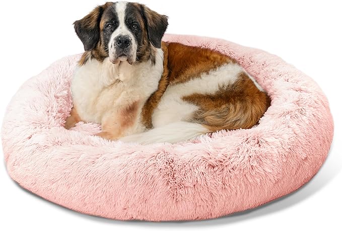 Best Friends by Sheri The Original Calming Donut Dog Bed for Extra-Large Dogs up to 150 lbs, Shag Faux Fur, Cotton Candy Pink, 45" x 45"