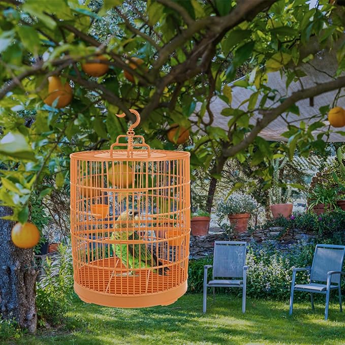 FRCOLOR Hanging Plastic Bird Cage for Small Pets, Decorative Round Top Cage, Outdoor Suitable Pet Birdcage with Hanging Design for Parrots and Cockatiels
