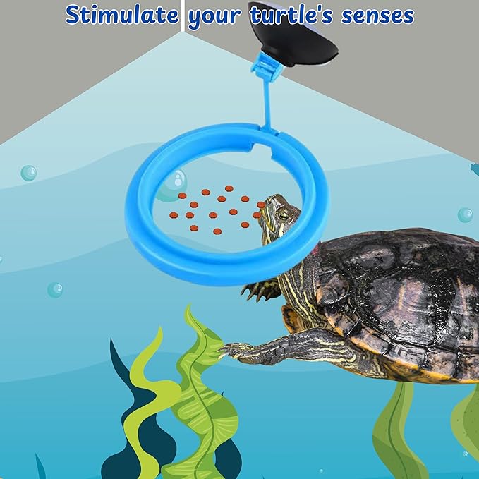 4 Pcs Turtle Tank Accessories Fish Feeding Ring, Turtle Feeding Ring, Fish Food Holder Aquatic Toys for Turtles Tortoise Goldfish Guppy Koi Puffer, Tortoise Habitat Accessories (Blue Black)