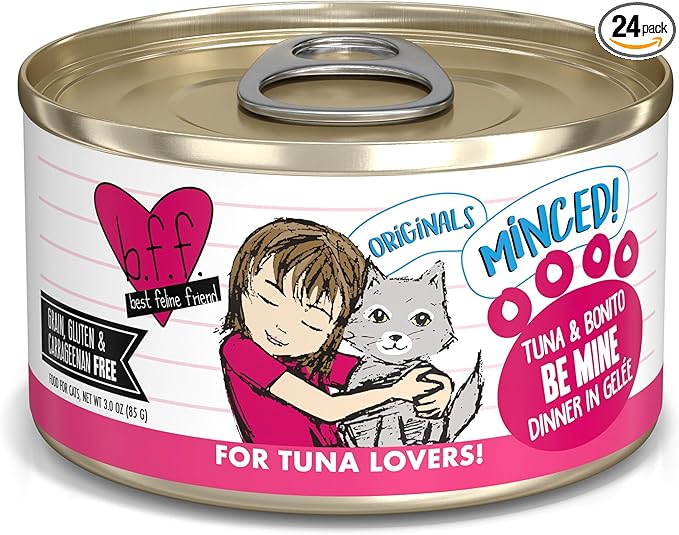 Weruva BFF Minced Natural Wet Cat Food, Tuna and Bonito Be Mine in Gelee, 3oz Can, Pack of 24