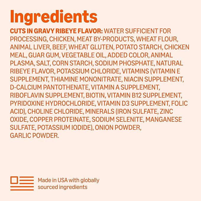 Amazon Basics Wet Dog Food Cuts in Gravy Variety Pack, Ribeye Flavor and New York Strip Flavor, Made with Real Chicken and Beef, 13.2 Oz, (6 cans of Each Flavor. 12 cans in Total)