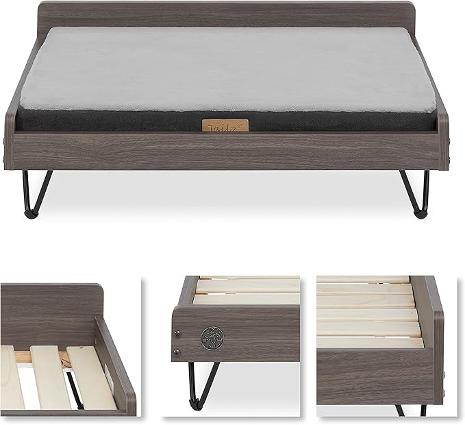 Wooden Dog Bed and Dog Couch with Water-Resistant and Calming Mattress, Small to Medium Elevated Pet Bed, Greenguard Gold Certified, Dog Beds & Furniture, Chase - TailZzz