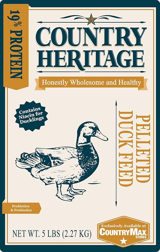 Country Heritage Duck Feed – Pellets for All Life Stages (19% Protein with Prebiotics & Probiotics, Do Not Float) (10 Pounds)