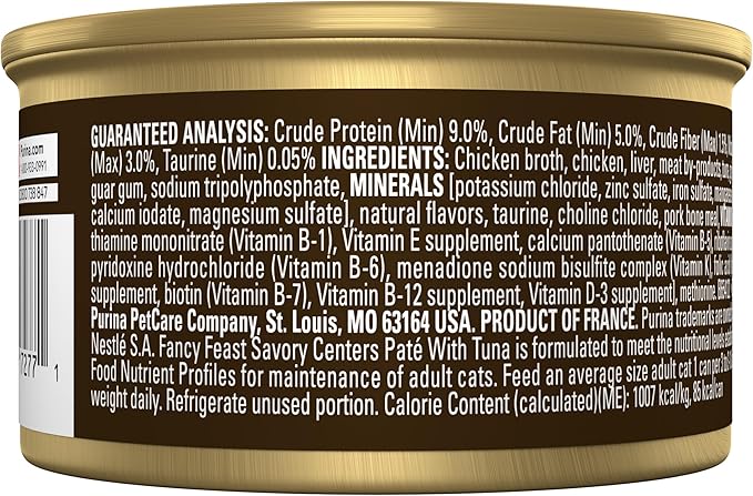Purina Fancy Feast Savory Centers With Tuna Wet Cat Food Pate With Gourmet Gravy Center, 3 oz Can, Adult Cat Food
