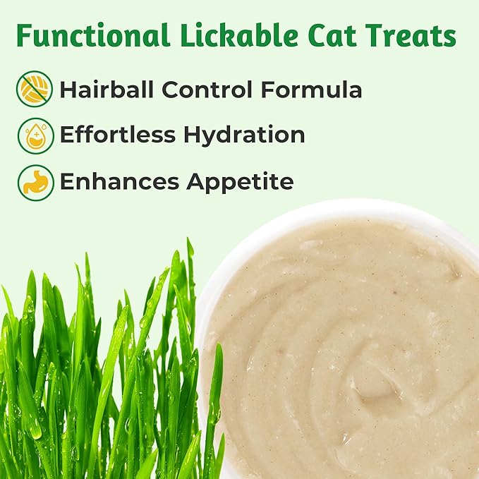 Just Try 20 Tubes Creamy Lickable Cat Treats, Healthy Cat Grass Treats, Hairball Control Relief Functional with Taurine & Vitamin E for Cats