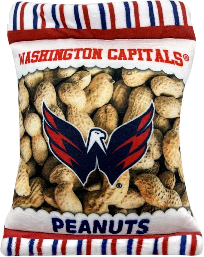 Pets First NHL Washington Capitals Crinkle Fine Plush Dog & Cat Squeak Toy - Cutest Stadium Peanuts Snack Plush Toy for Dogs & Cats with Inner Squeaker and Beautiful Hockey Team Name/Logo